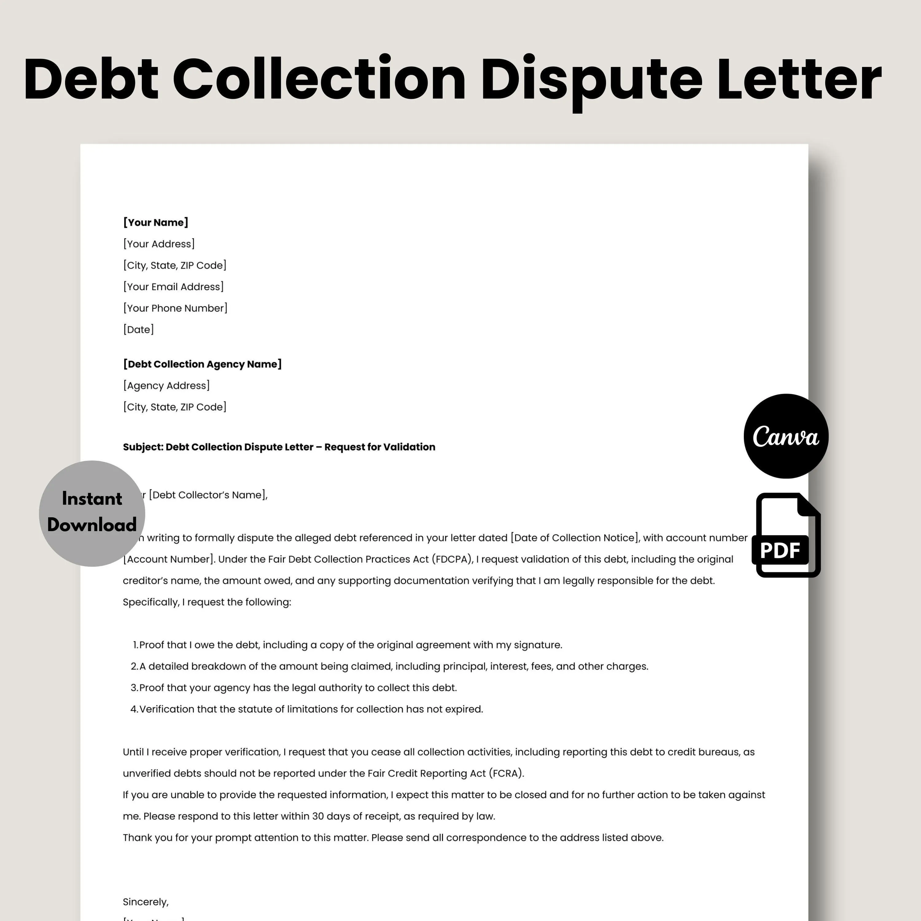 debt collection dispute letter template