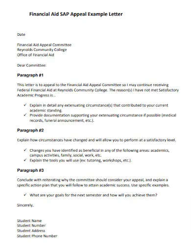 financial aid sap appeal letter template