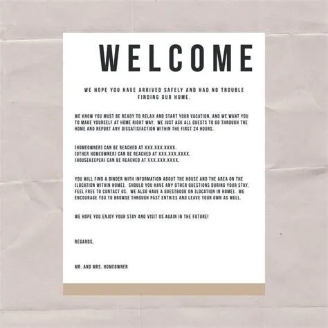 holiday cottage welcome letter template