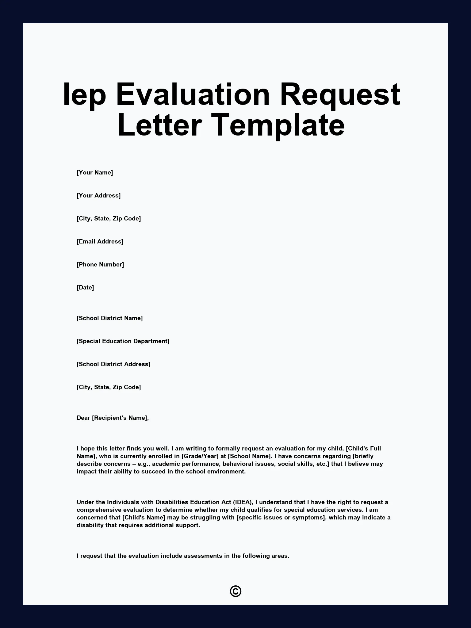 Printable iep evaluation request letter template