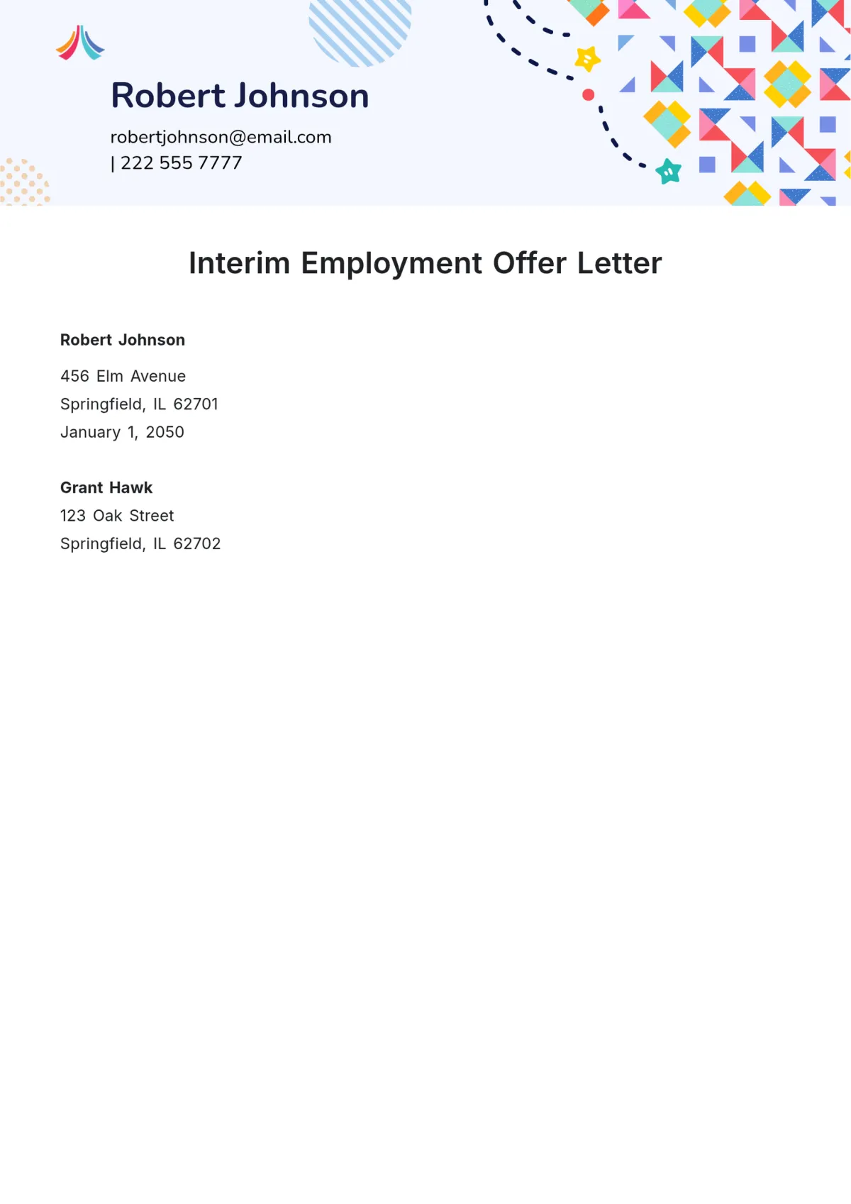 interim job offer letter template