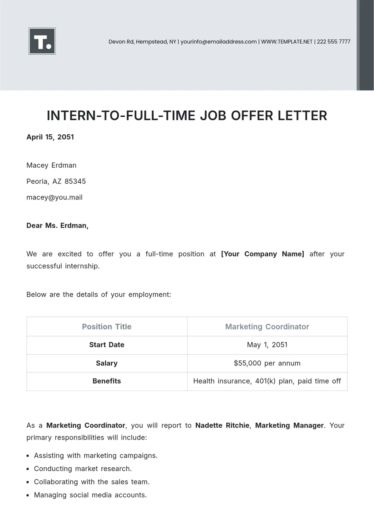 internship to full-time offer letter template
