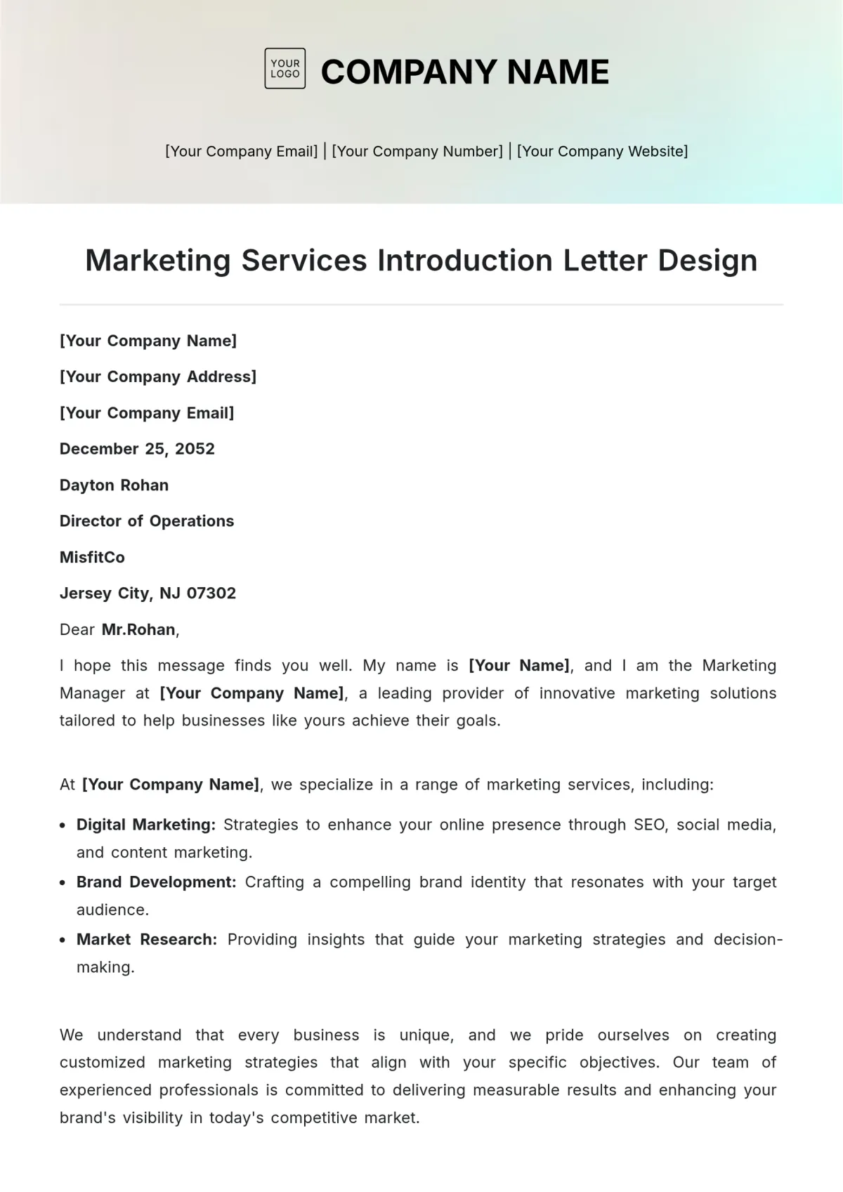 introduction of services letter template