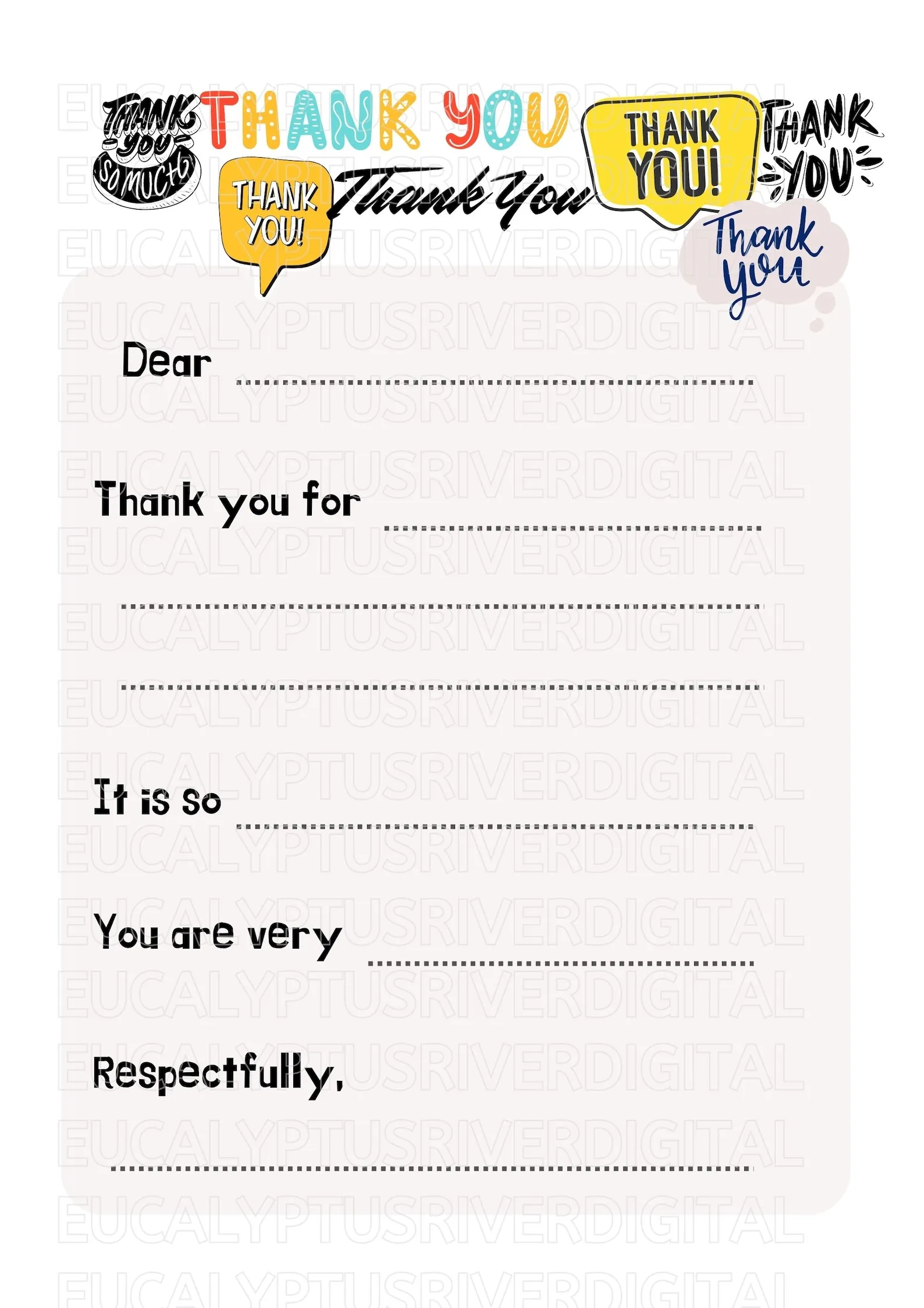 Printable kindergarten thank you letter template