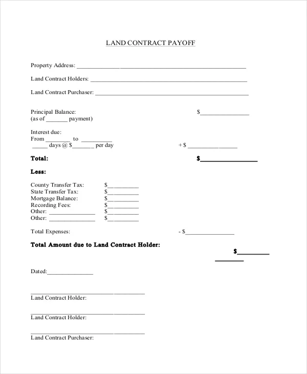 land contract payoff letter template