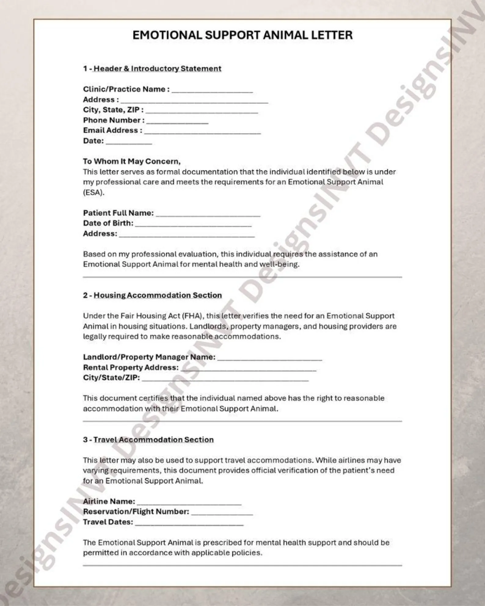 landlord emotional support animal letter template