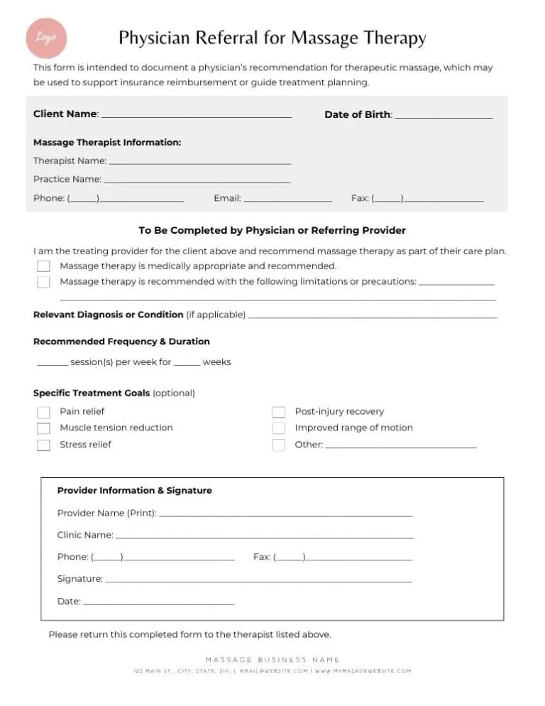 massage therapy referral letter template