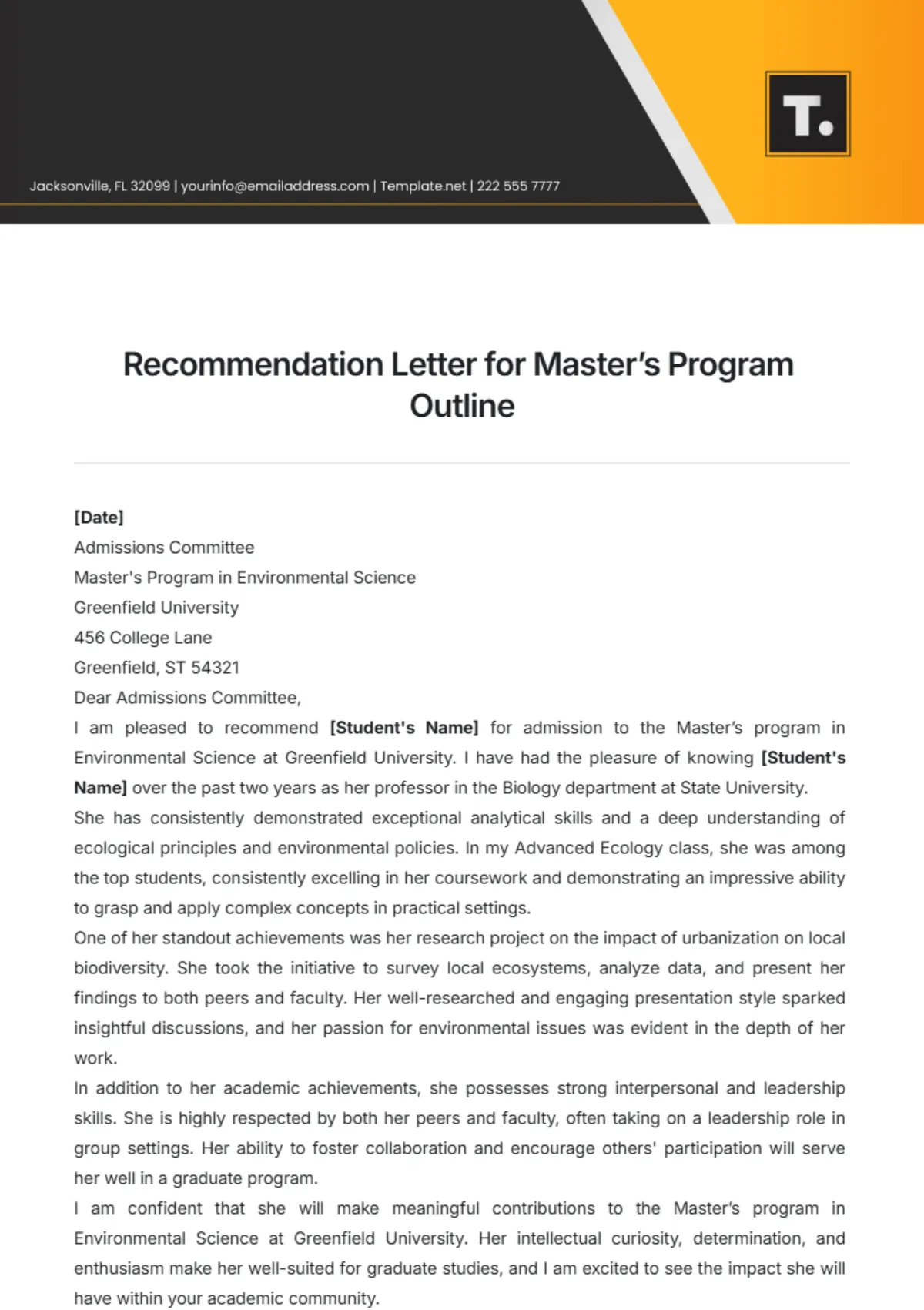 master's degree reference letter template