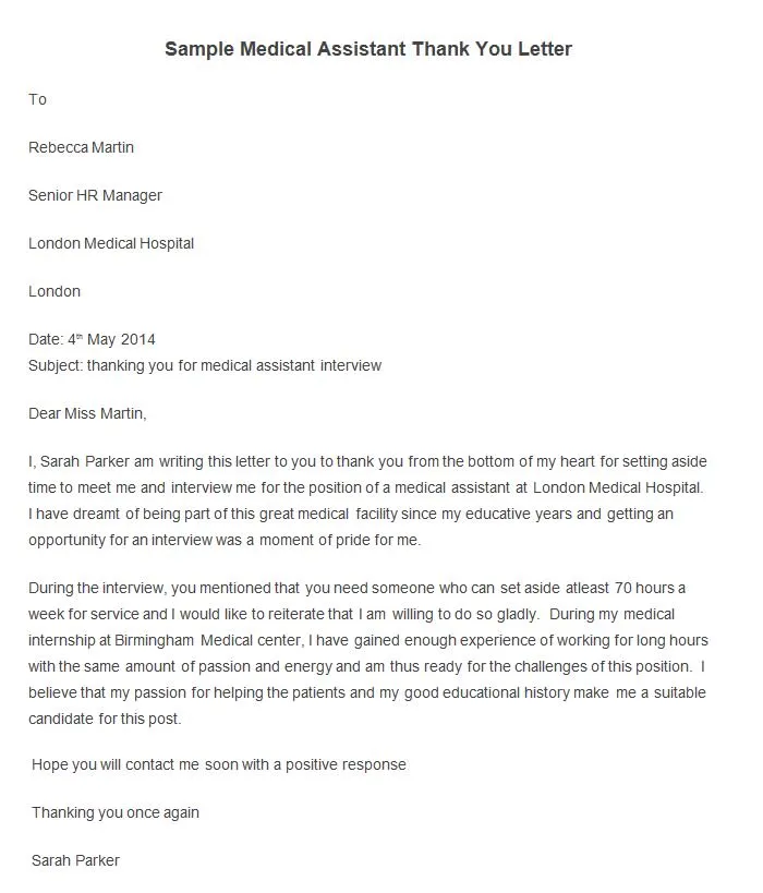 Printable medical assistant thank you letter template