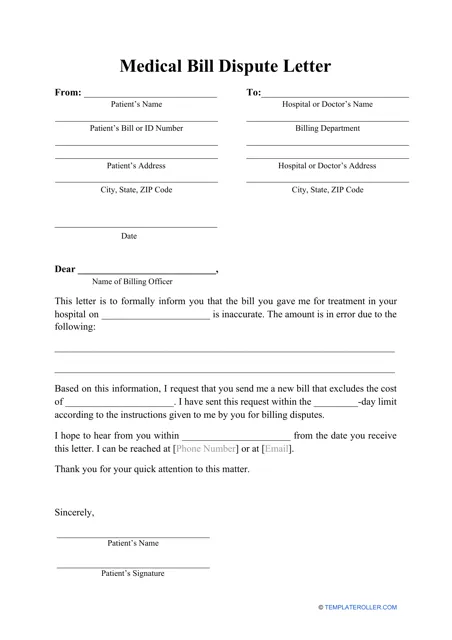 Printable medical bill dispute letter template