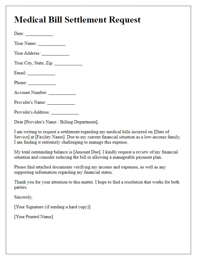 Printable medical bill settlement letter template