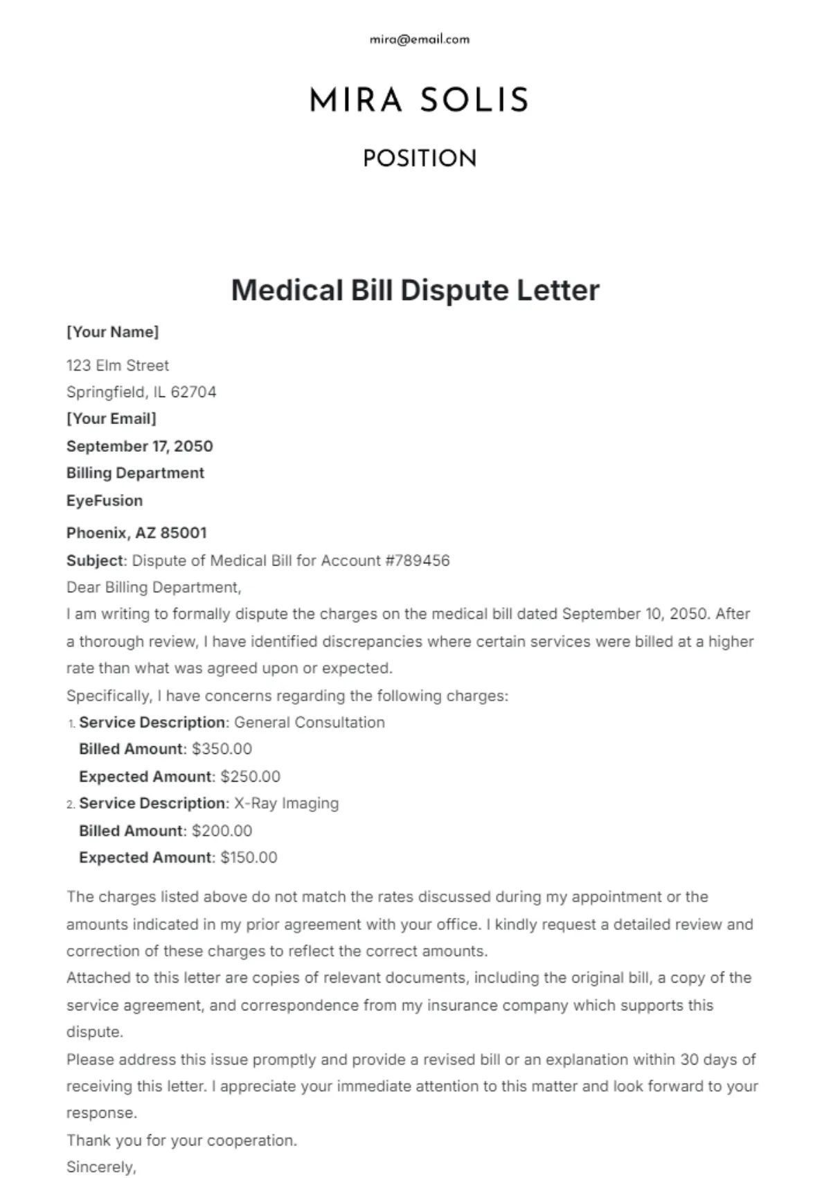 medical collection dispute letter template