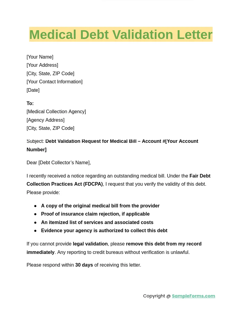medical debt validation letter template