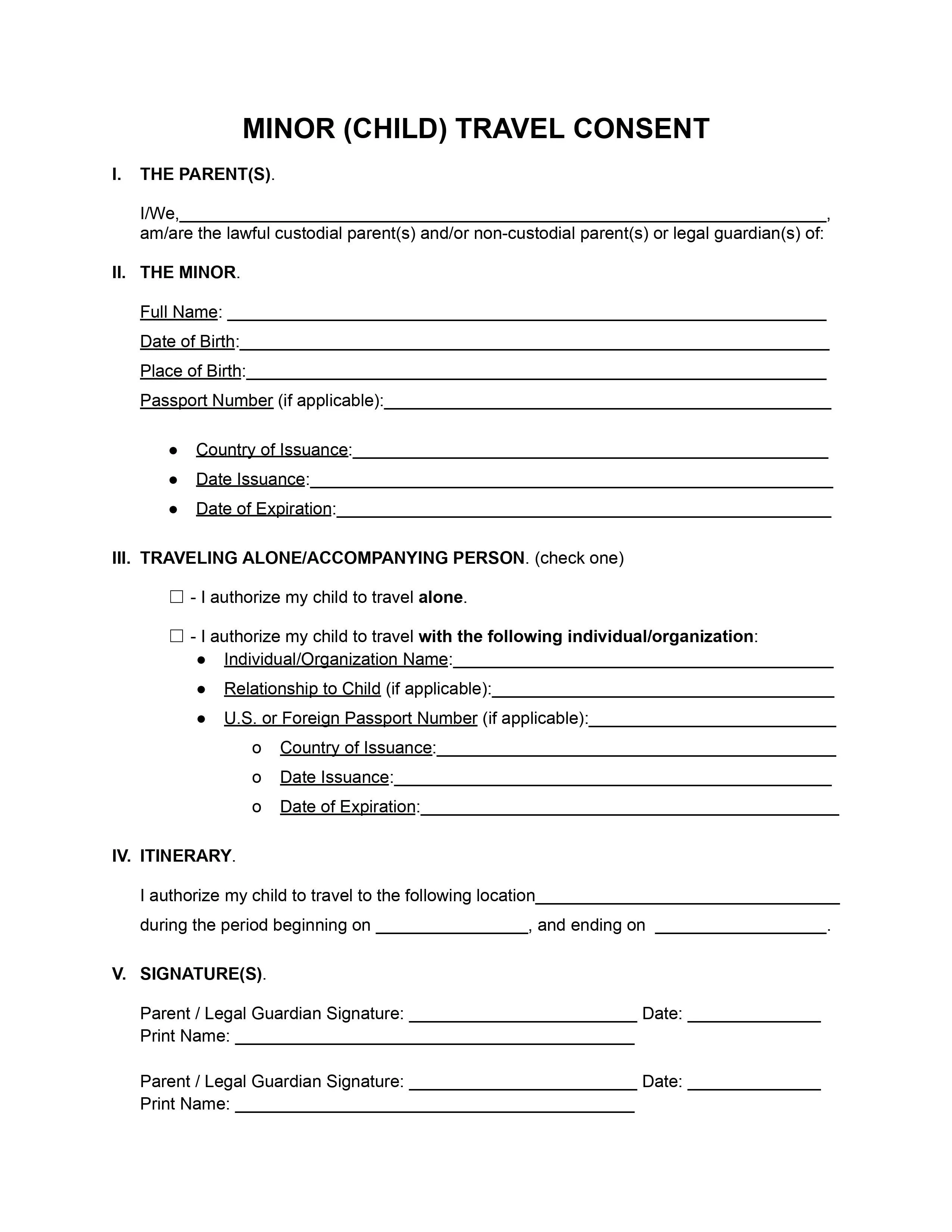 minor travel consent letter template