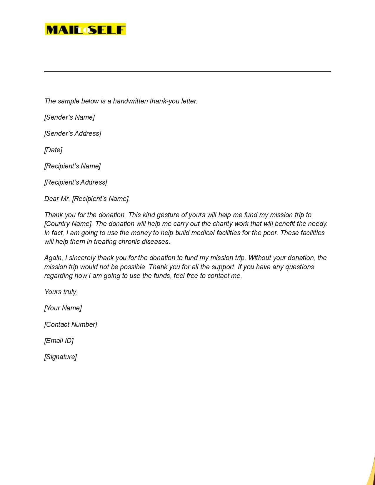 mission trip thank you letter template