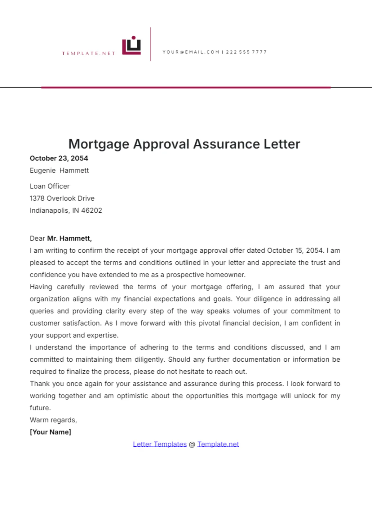 mortgage loan approval letter template