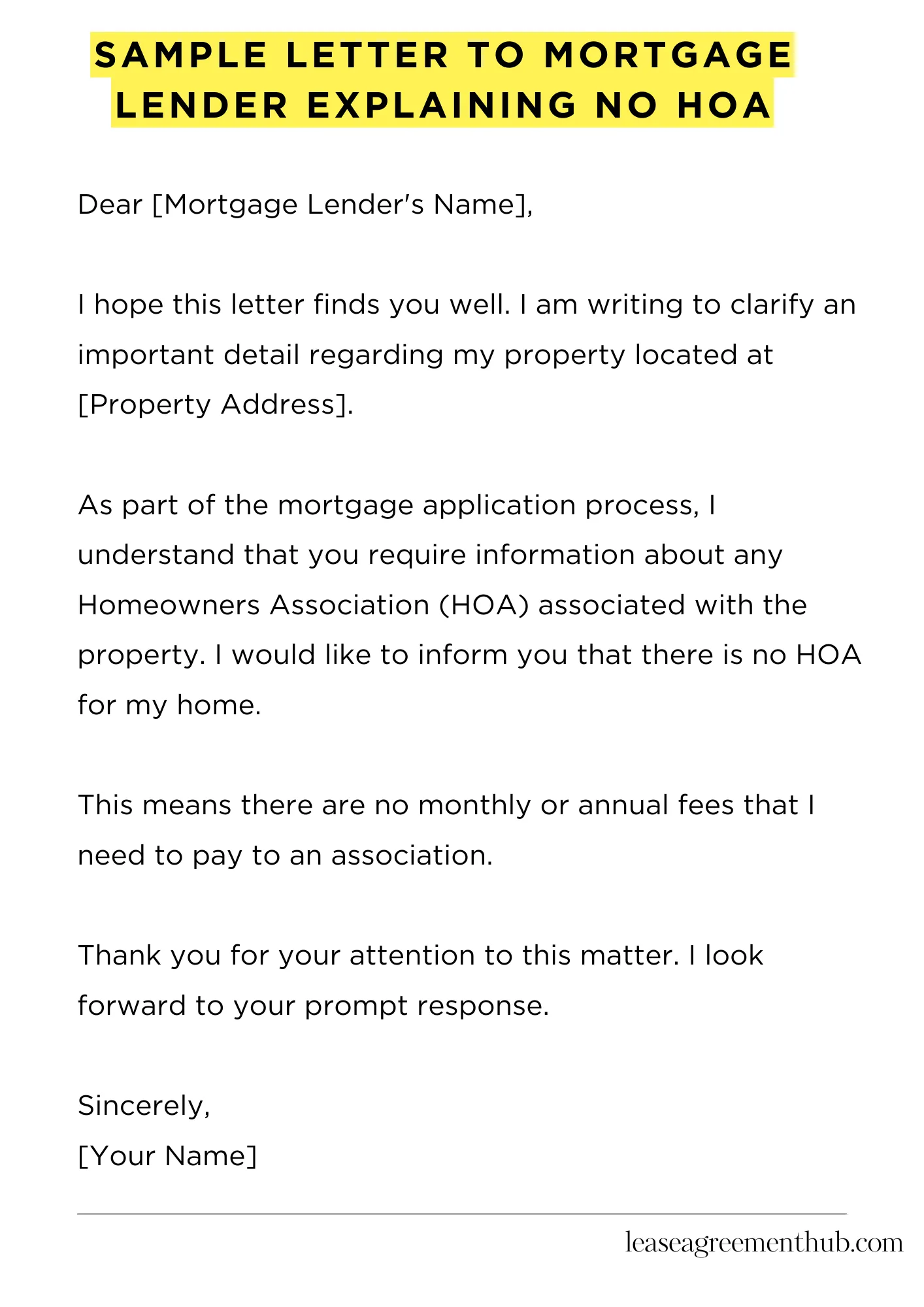 mortgage no hoa letter template