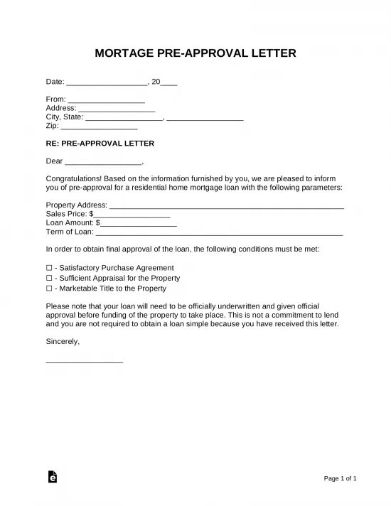 mortgage pre qualification letter template