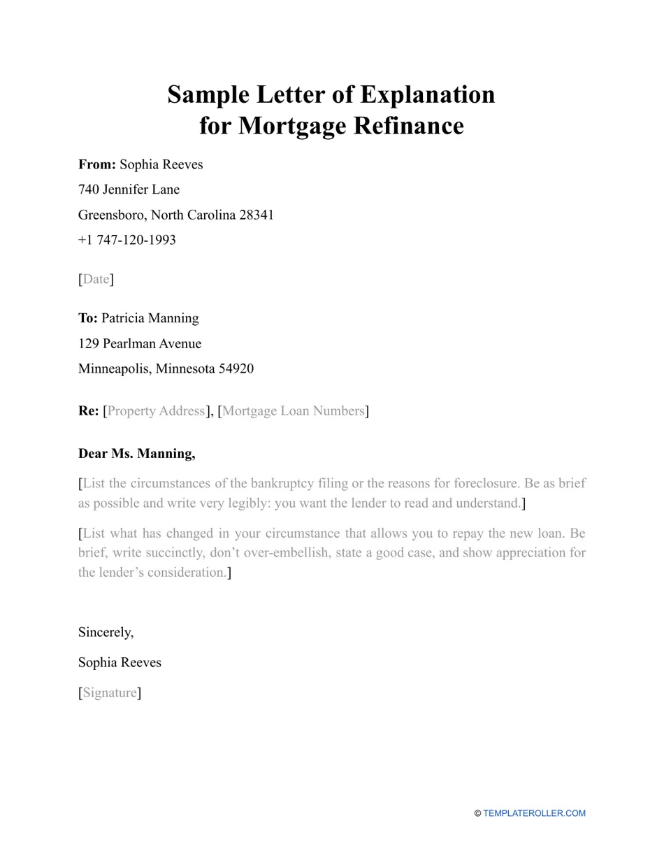 mortgage refinance refinance letter template