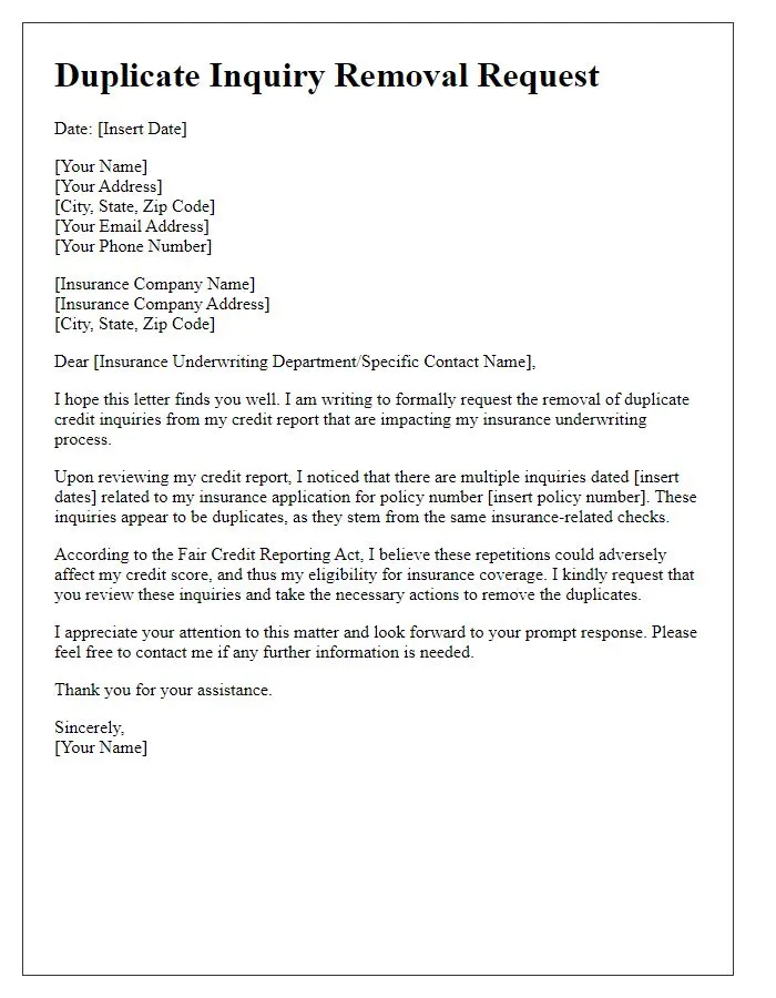 Printable multiple inquiry removal letter template