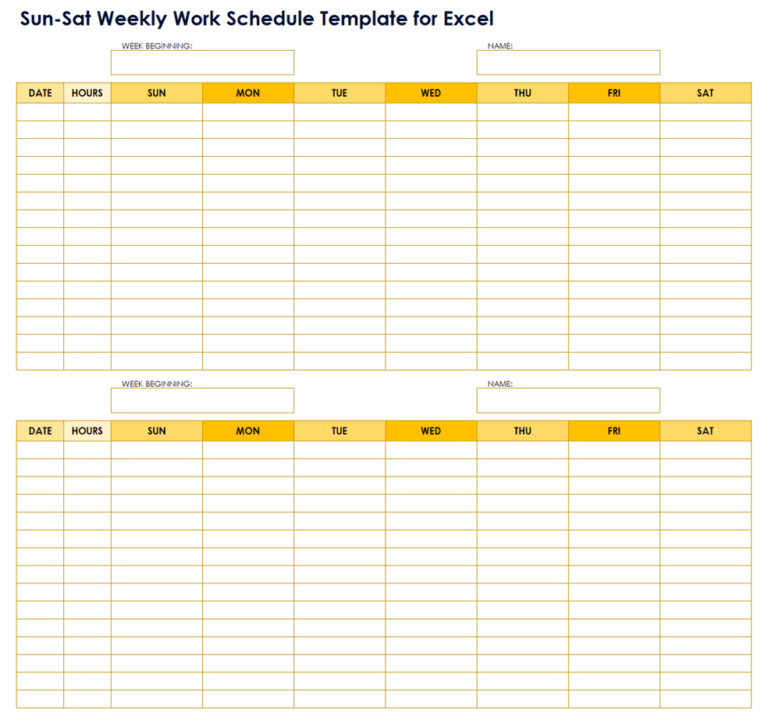 Week 2 Work 2 Week Employee Work Schedule Template