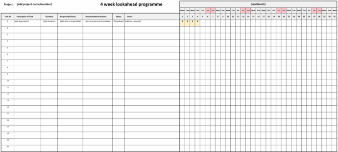 4 Week Look Ahead Schedule Template