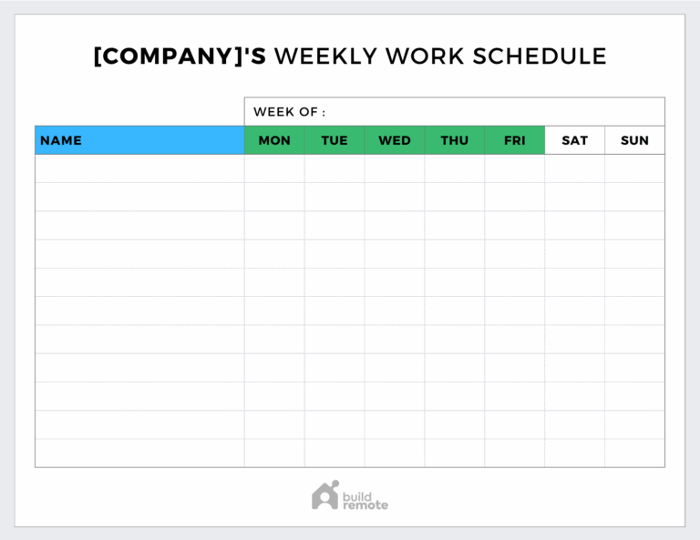 Short Work Week Loading 7 Day Work Week Schedule Template