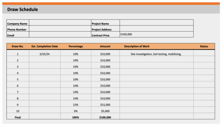 Commercial Construction Draw Schedule Template