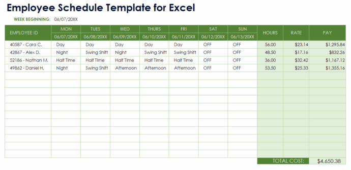 Break Roster Daily Employee Break Schedule Template
