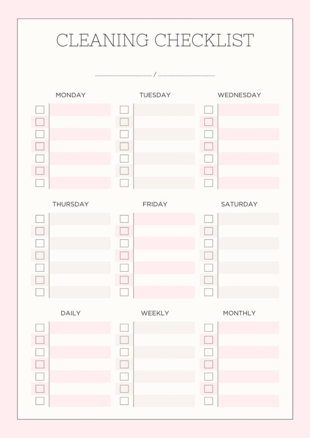 Editable Weekly Cleaning Schedule Template