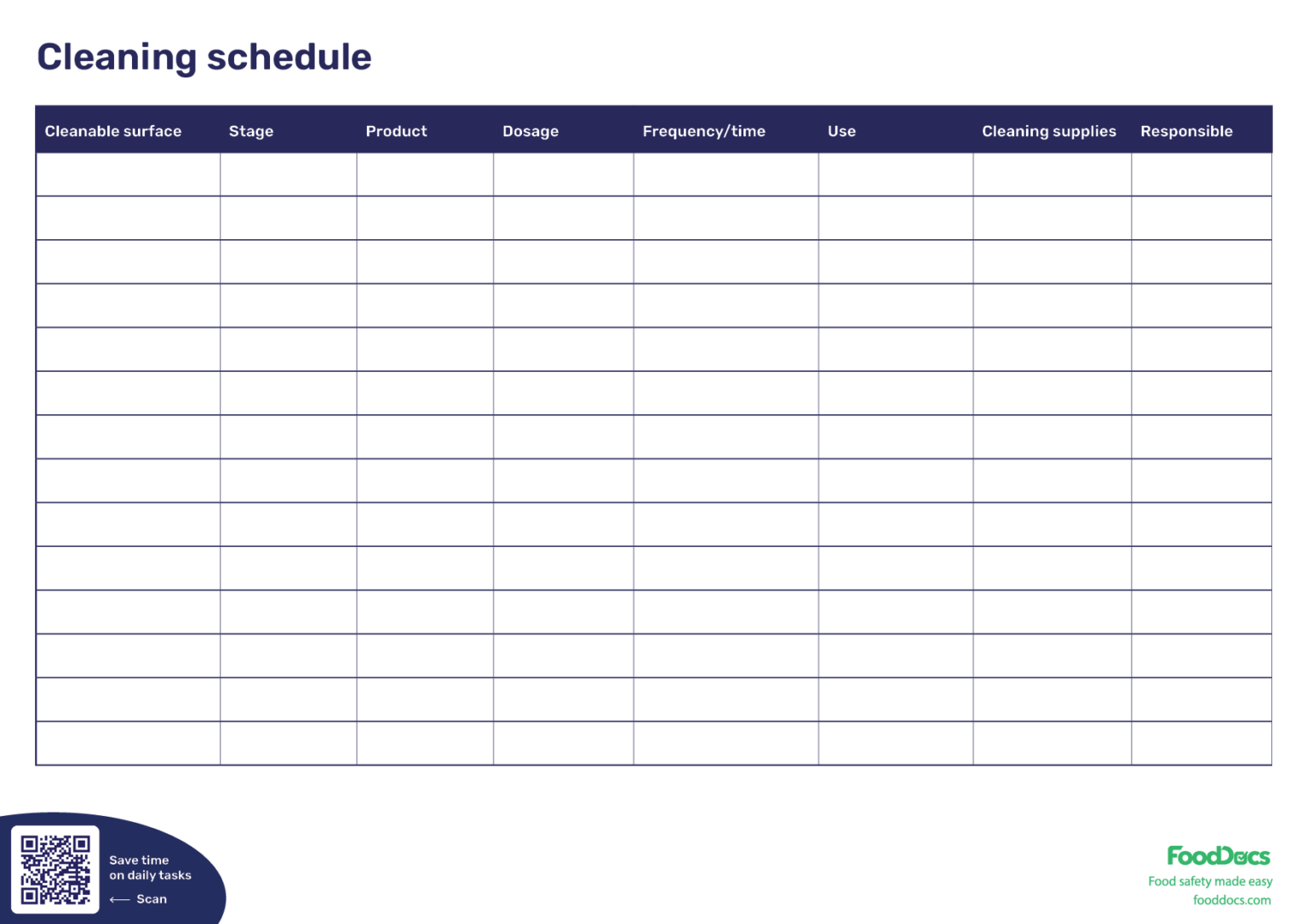 Cleaning Matrix Example Food Safety Cleaning Schedule Template