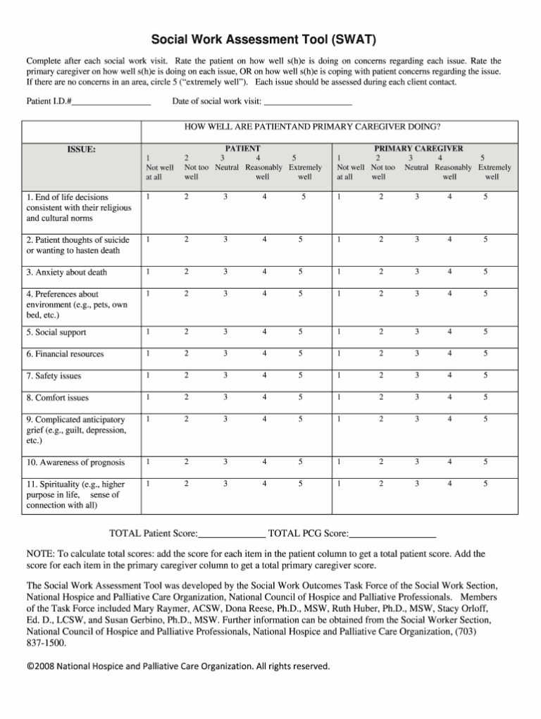 Social Work Risk Assessment Template