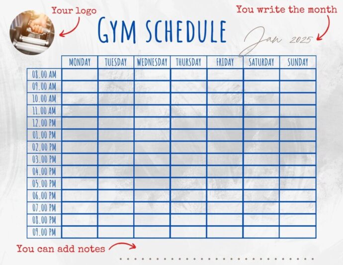 Weekly Routine Template Men Men's Workout Schedule Template