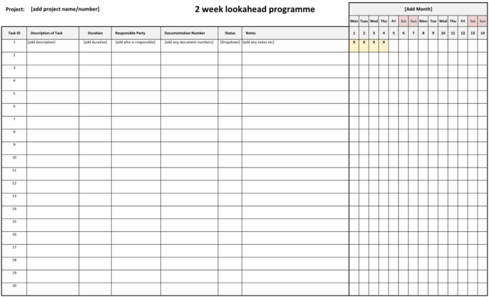 4 Week Look Ahead Schedule Template