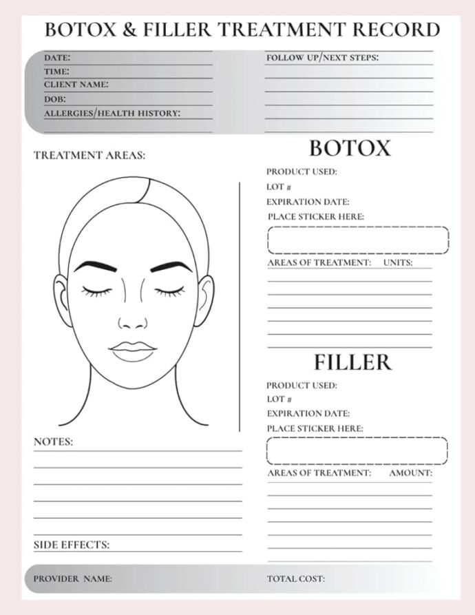 Botox Treatment Record Template