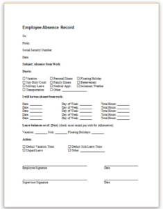 Employee Absence Record Template employee-absence-record-template