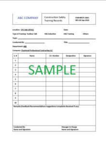 Construction Safety Training Records Template