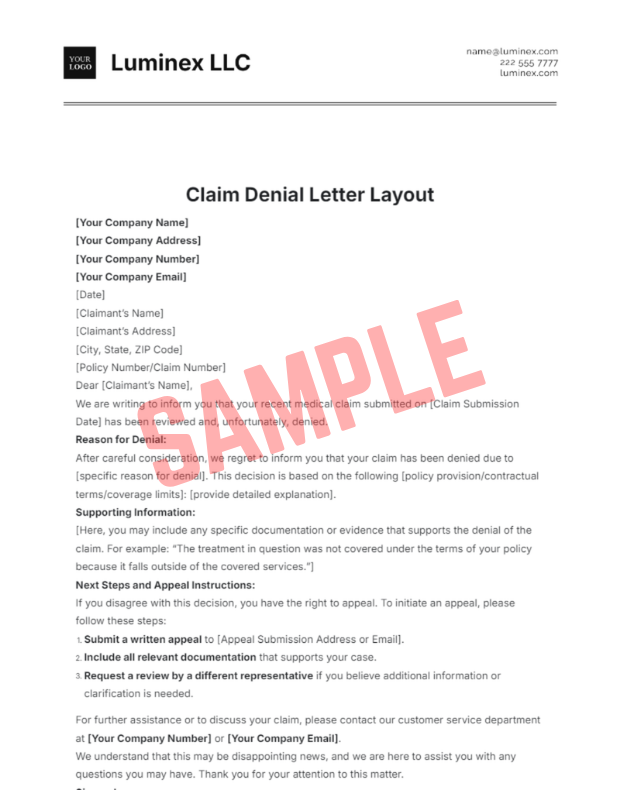 Insurance Claim Denial Letter Template