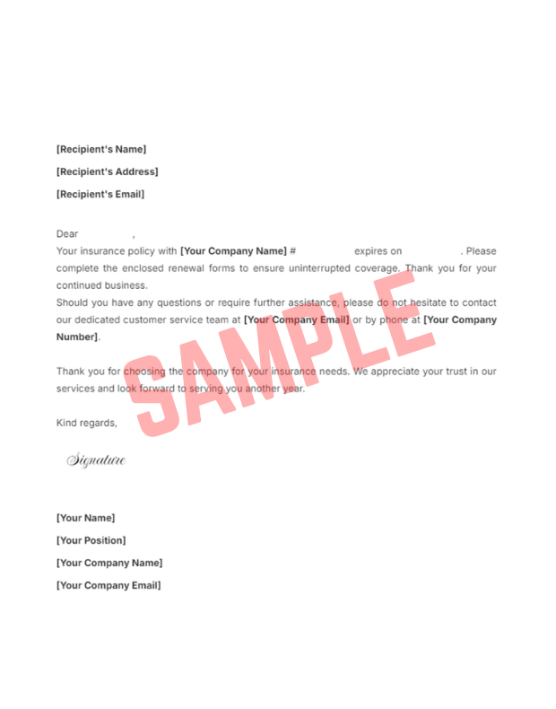 free insurance company renewal letter template