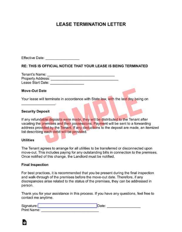 Landlord Tenancy Termination Letter Template