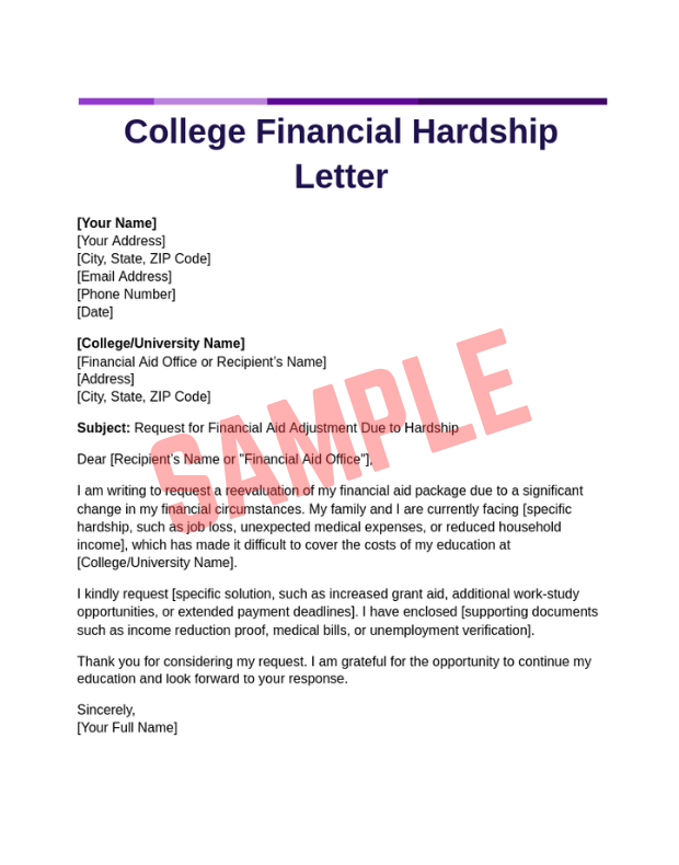 free medical financial hardship letter template