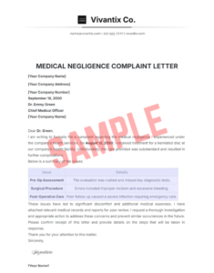 Medical Negligence Complaint Letter Template