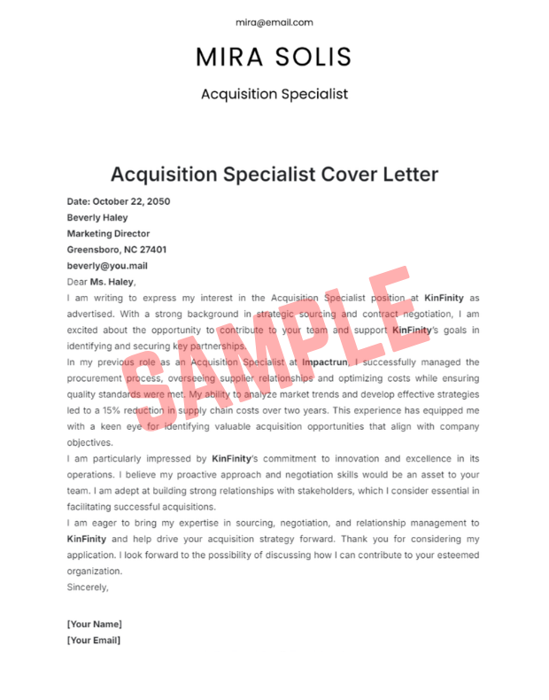 Mergers And Acquisitions Cover Letter Template