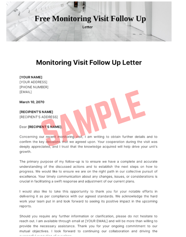 Monitoring Visit Follow-Up Letter Template