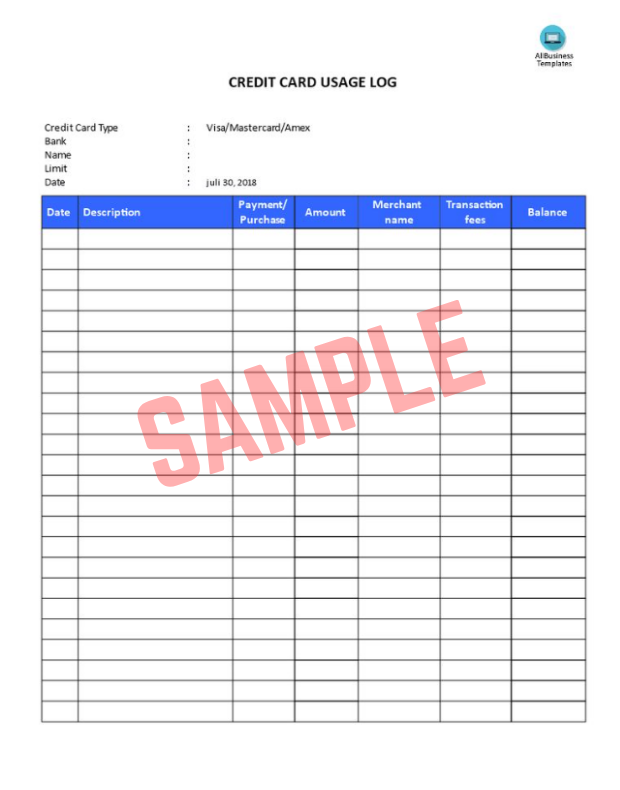 Credit Card Record Keeping Template