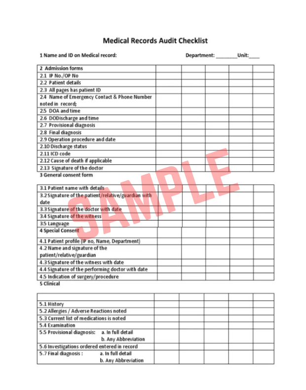 Dental Record Keeping Audit Template