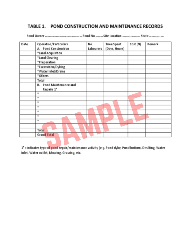 Fish Farm Record Keeping Template