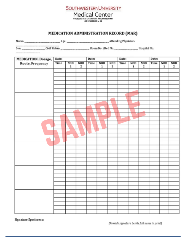 Hospital Medication Administration Record Template