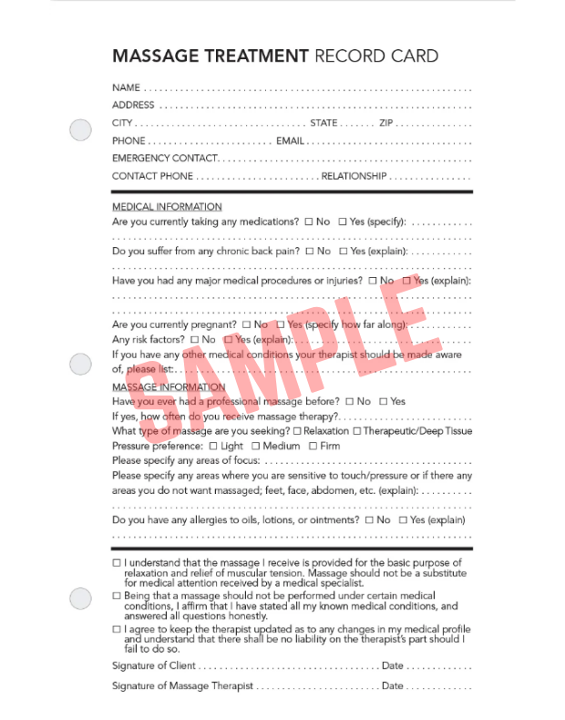 Massage Client Record Card Template