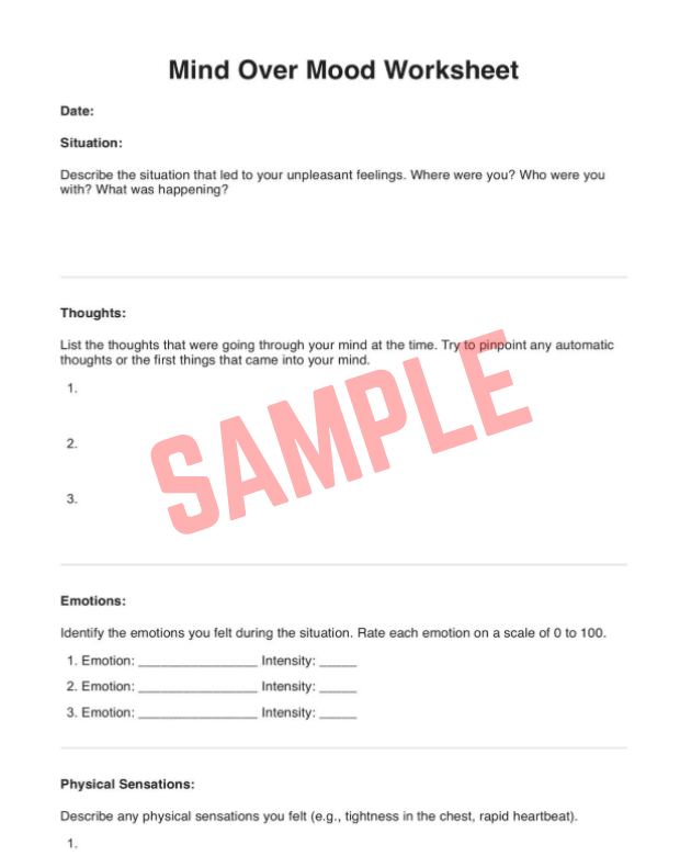 Mind Over Mood Thought Record Template